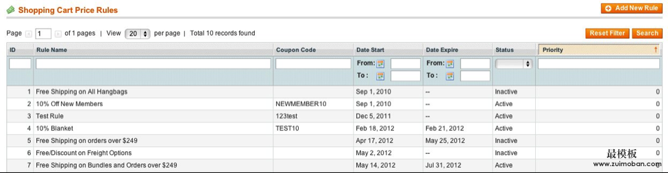 magento shopping cart price rule